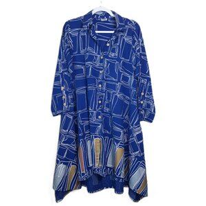 Belman Geometric Print Asymmetrical Hem Longline Cotton Tunic Top M